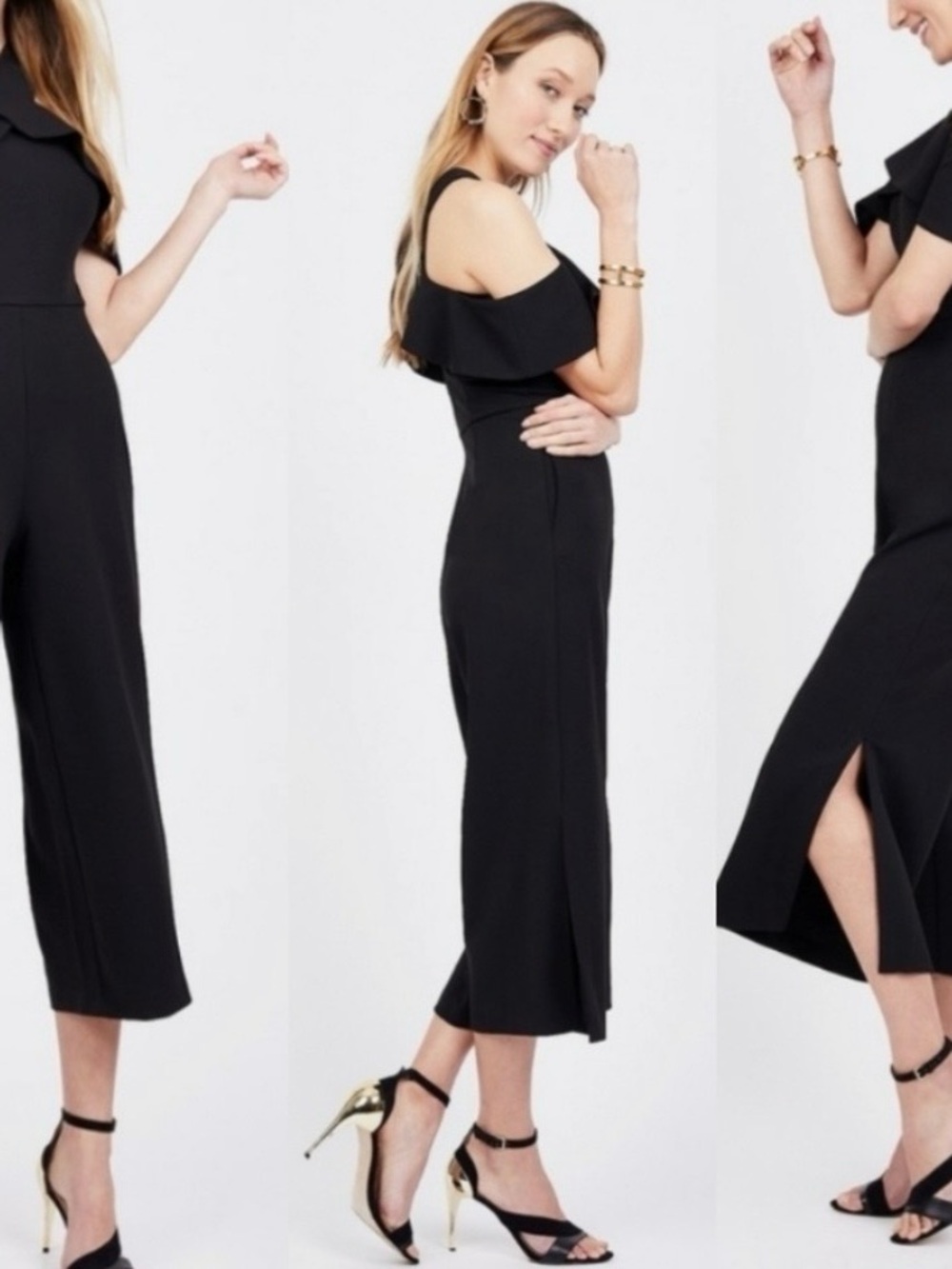 RACHEL Roy Black Cold Shoulder Wide-Leg Jumpsuit. - Picture 12 of 12